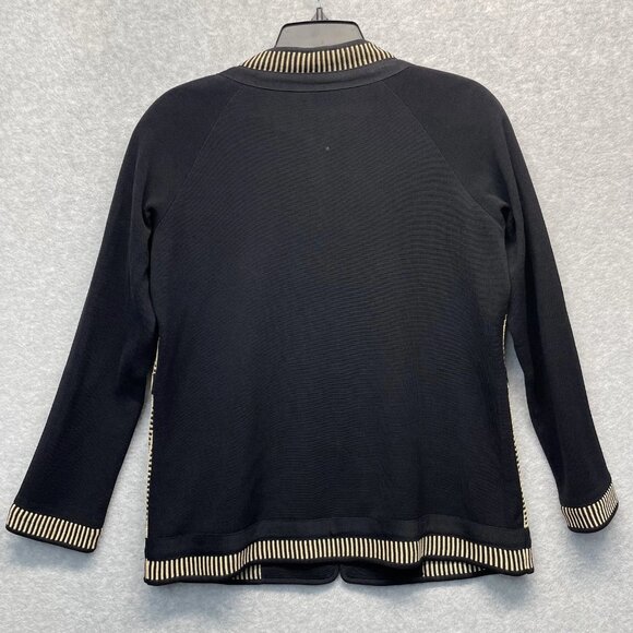 Misook Knit Cardigan Womens Small Black Geometric Long Sleeve Colorblock - Picture 2 of 9